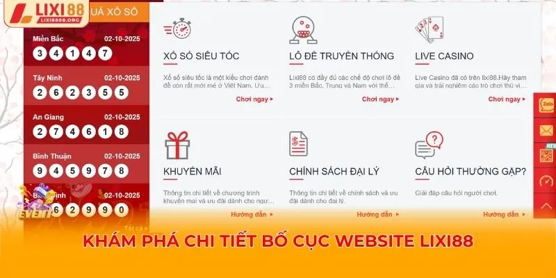 Khám phá chi tiết bố cục website Lixi88