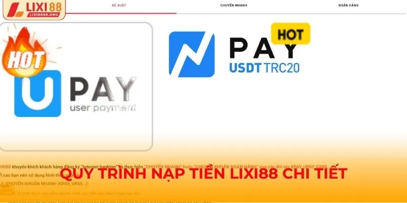 Quy trình nạp tiền Lixi88 chi tiết