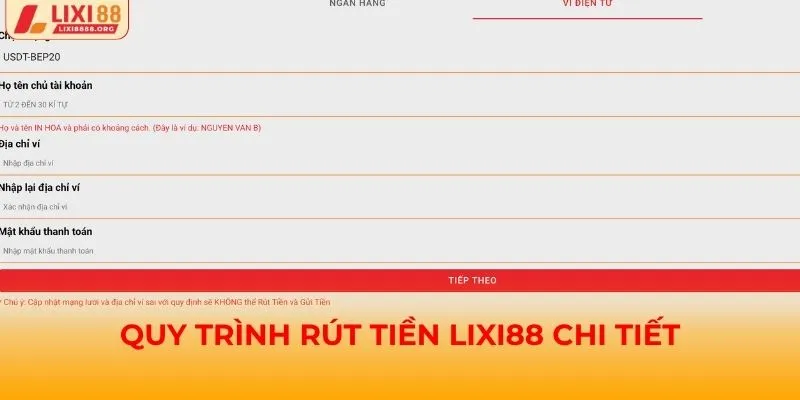 Quy trình rút tiền Lixi88 chi tiết